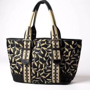 Isabella Fiore Vintage Beaded Embroidered Canvas‎ Leather Purse Bag, Black/Cream